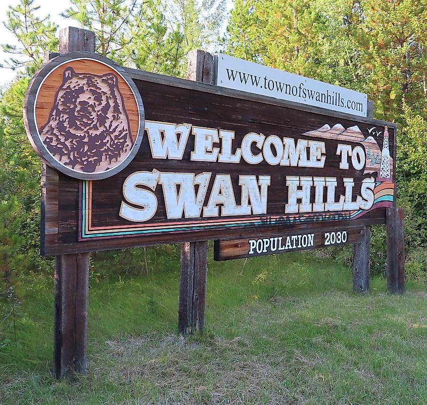 Welcome sign in Swan Hills, Alberta.