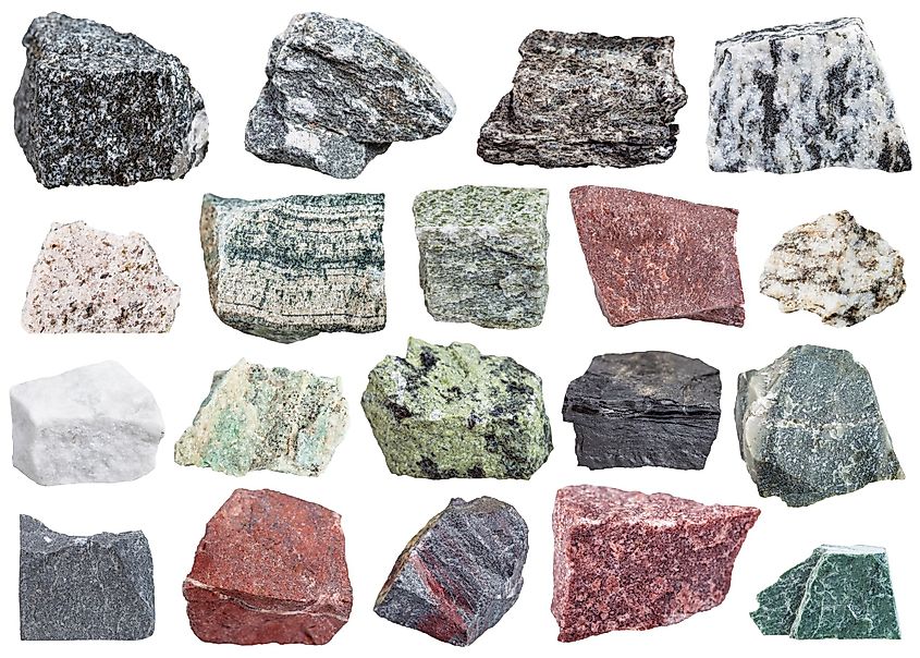 Collection of metamorphic rock specimens