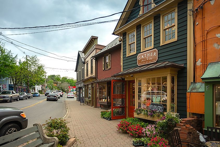 Colorful storefronts in downtown Frenchtown, New Jersey
