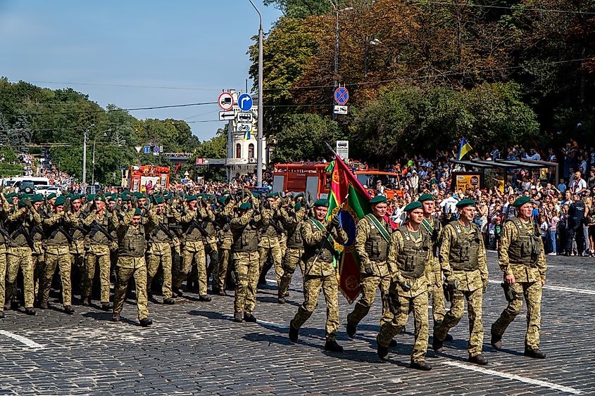 Ukranian Army doing their march during the 30th Anniversary Independence Day Parade, Kyiv