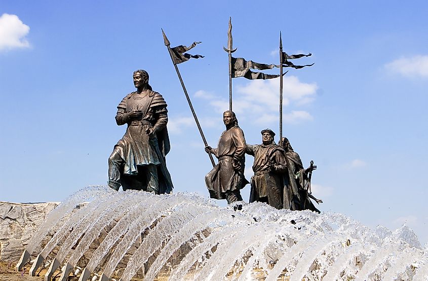 Attila statue in Nibelungs fountain (Tulln, Austria)