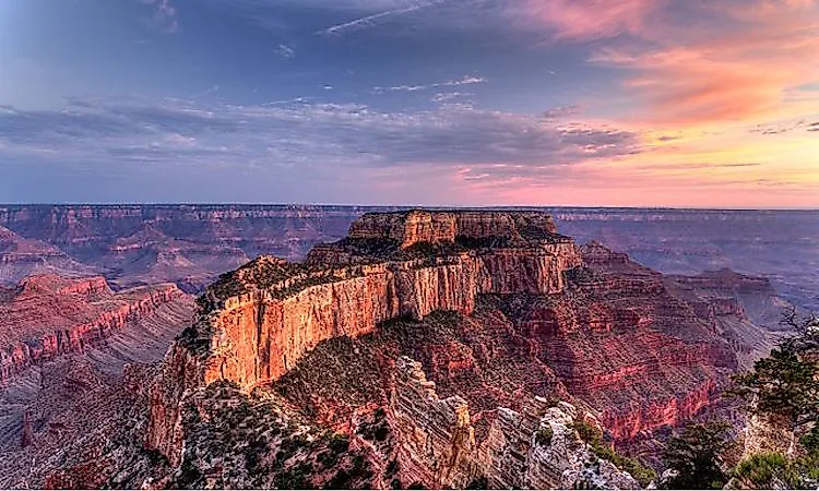 Sunset over the Grand Canyon from Cape Royal, Grand Canyon National Park, Arizona.