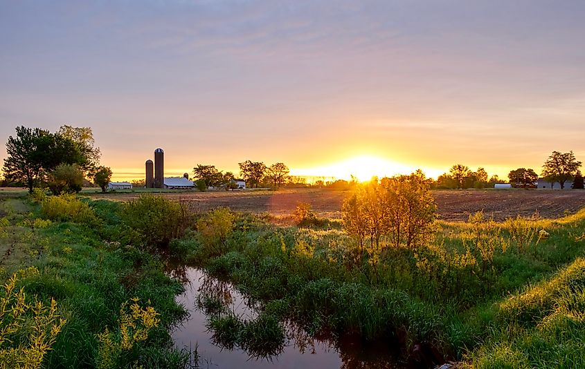 Beautiful country side sunrise over farmland in Zeeland, Michigan.