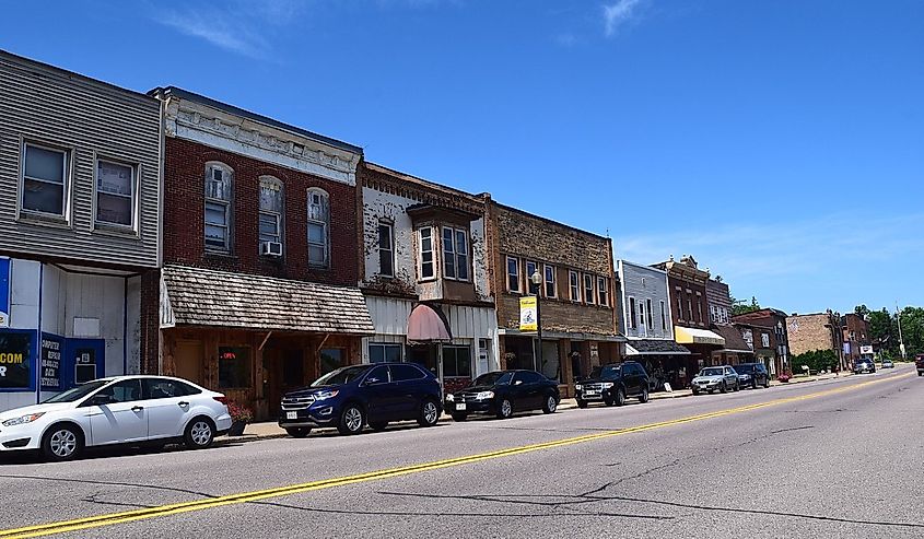 Buildings in downtown Elroy, Wisconsin.