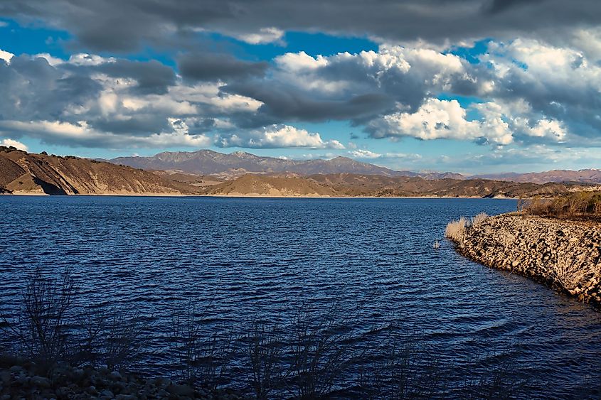 Hiking along Cachuma Lake in California at sunset