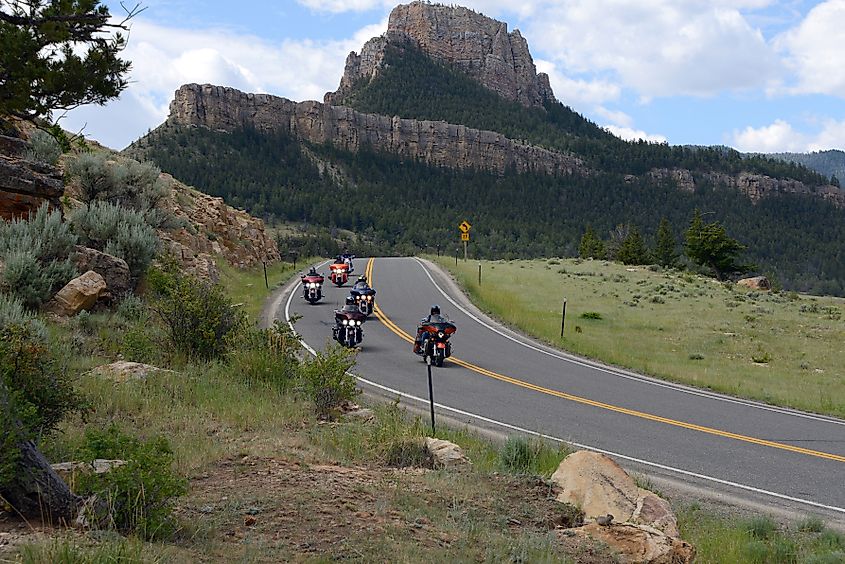 Bikers travelling on the scenic Beartooth Highway.
