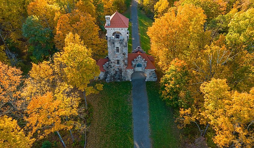 Bird's eye view of tower in autumn in New Paltz