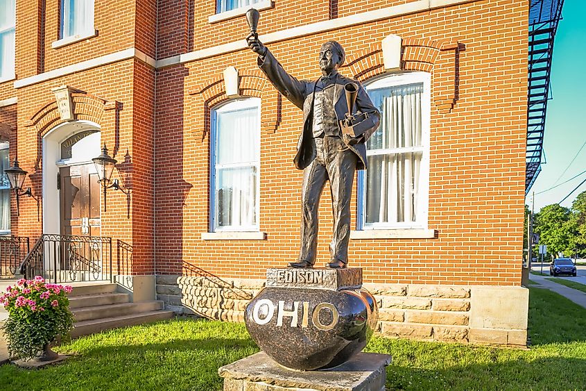 A statue of Thomas Edison at his birthplace in Milan, Ohio. 