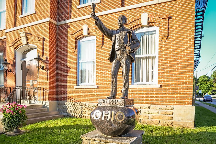 A statue of Thomas Edison at his birthplace in Milan, Ohio