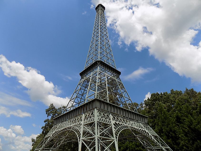 View of the Eiffel Tower replica in Paris, Tennessee.