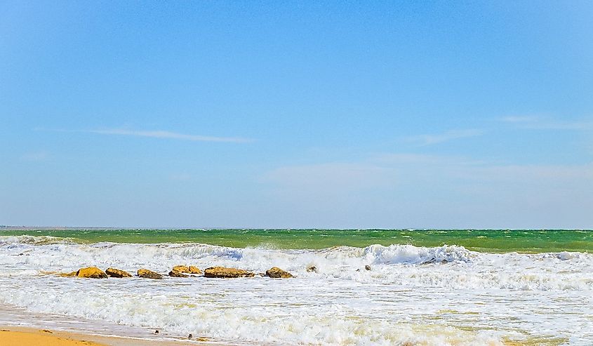 Sea surf in the Feodosian Bay, Black Sea. 