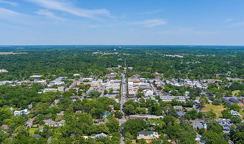 Aerial view of Fairhope, Alabama.