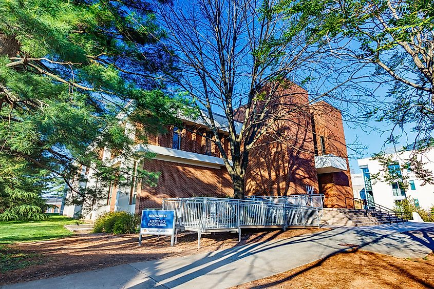 Mechanical Engineering Building on April 15, 2016 at the University of Virginia in Charlottesville, Virginia, via Bryan Pollard / Shutterstock.com