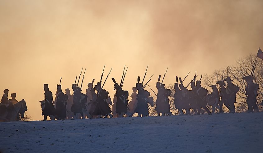 Members of Naopeon's army facing the harsh Russian winter with little supplies. 