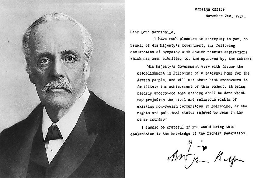 A portrait of Balfour and his 1917 Declaration. Wikimedia Commons, Public Domain.