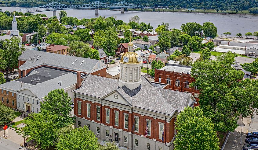 The view of Jefferson County Courthouse in Madison Indiana