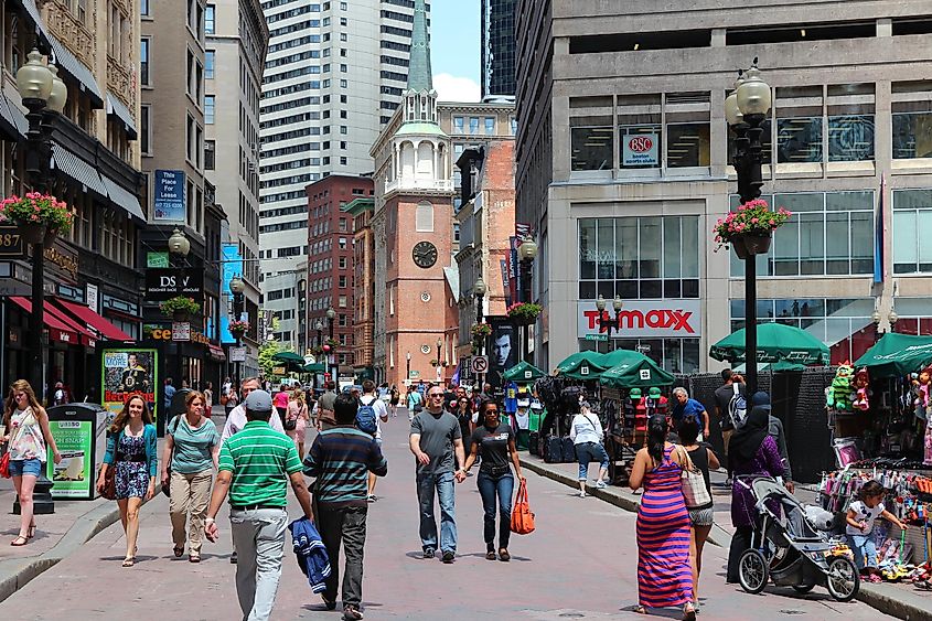 People walk in pedestrian zone in Boston