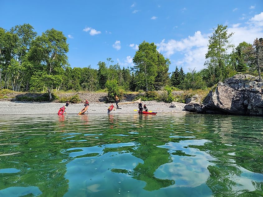People canoeing in Lake Superior at Isle Royale National Park, Michigan