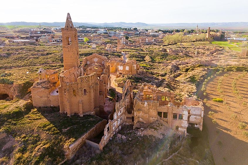 Ruin of bombed ancient church in Belchite, Spain