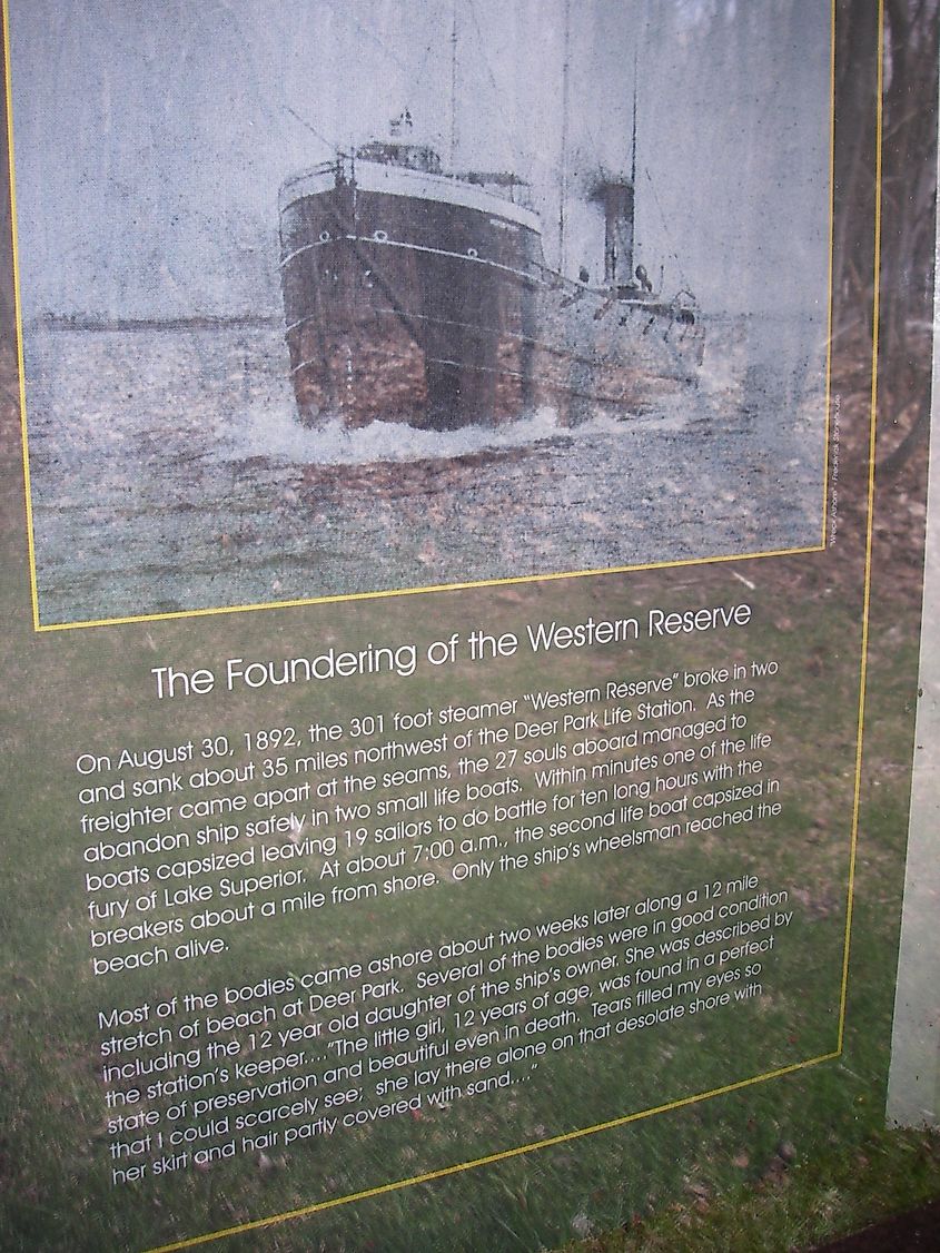 A commemorative plaque of Western Reserve in Muskallonge Lake State Park