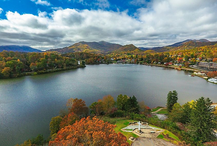 Aerial view of Lake Junaluska in North Carolina.