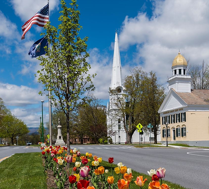 View of the historic and colorful Manchester Village in Manchester, Vermont