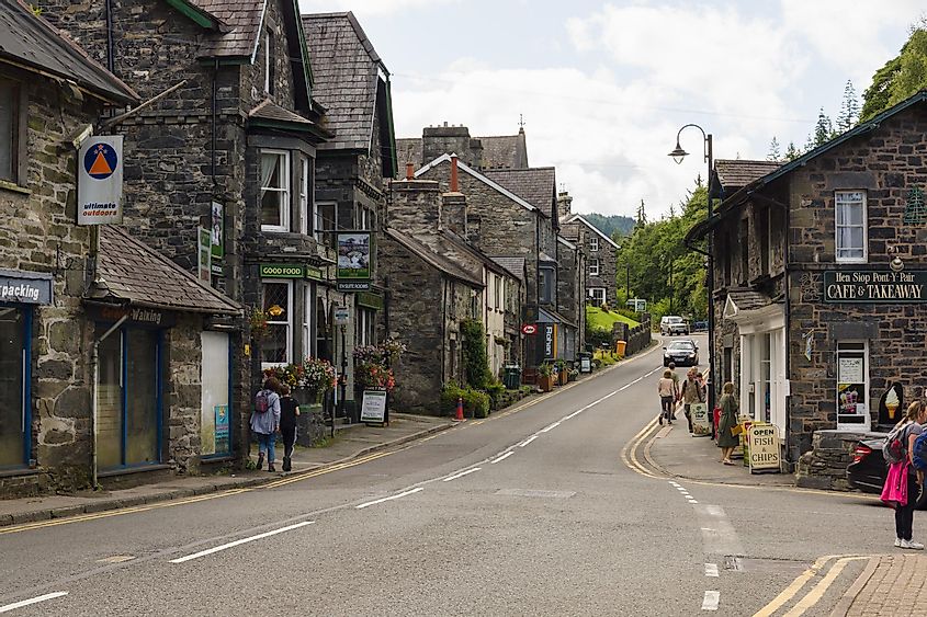 Betws-y-Coed main street with its old shops
