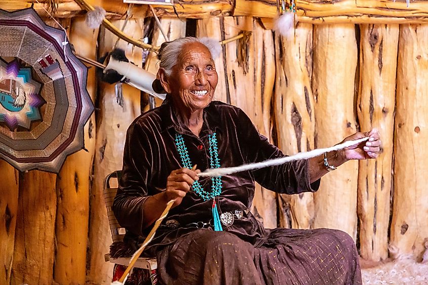 Old Navajo woman in Navajo nation reservation at Monument Valley, Arizona.