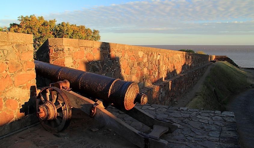 Remnants of defensive fortifications surrounding Colonia Del Sacramento, in the South American country of Uruguay