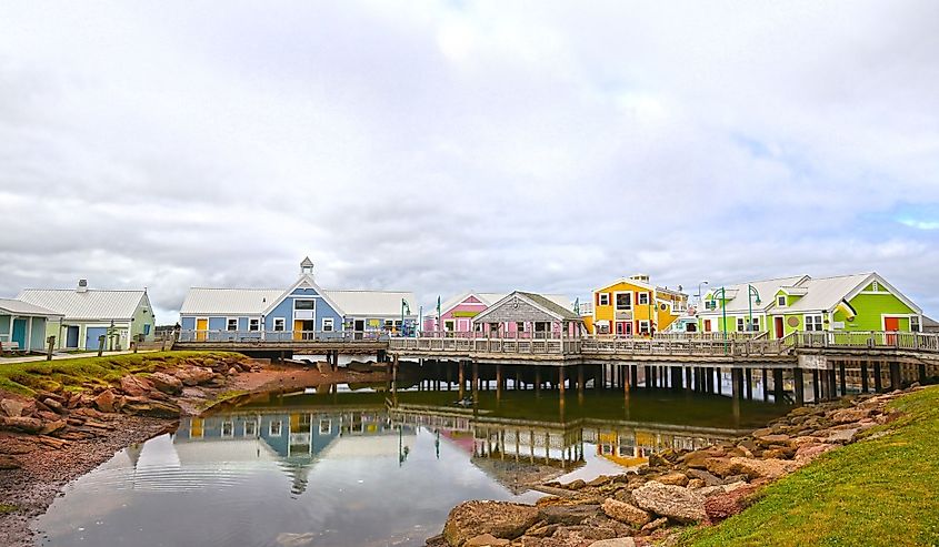 Small shops selling PEI souvenirs at the harbor in Summerside, PEI.