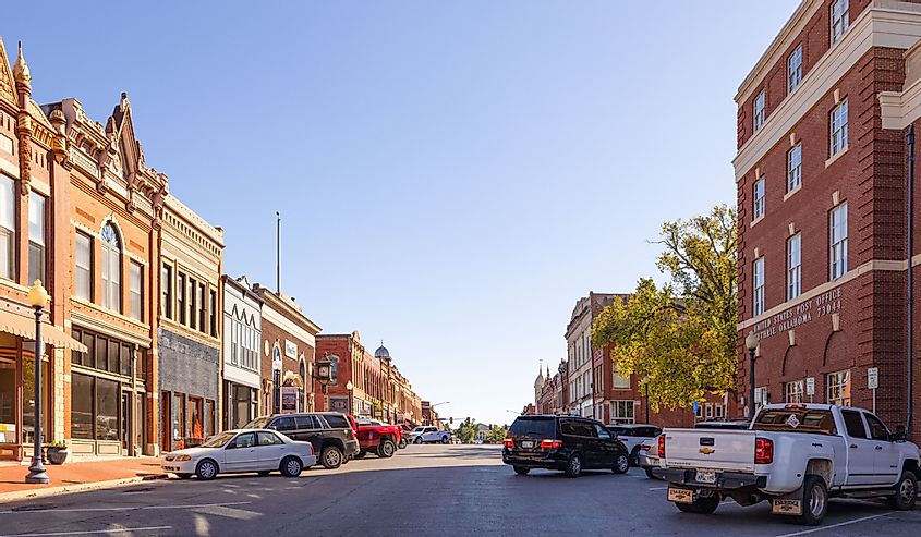 Cars parked on the  streets in downtown Guthrie, Oklahoma