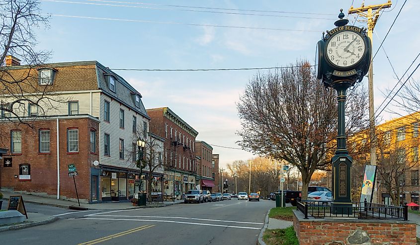 Landscape view of the corner of Main Street and South Street in Beacon, NY