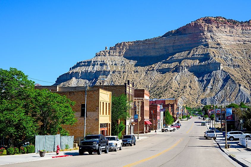 Cityscape view along Main Street in Helper, Utah.