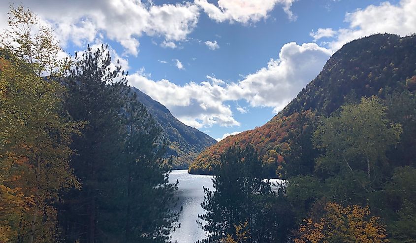 View of Indian Head in the Keene Valley NY. Mountains and water stream.