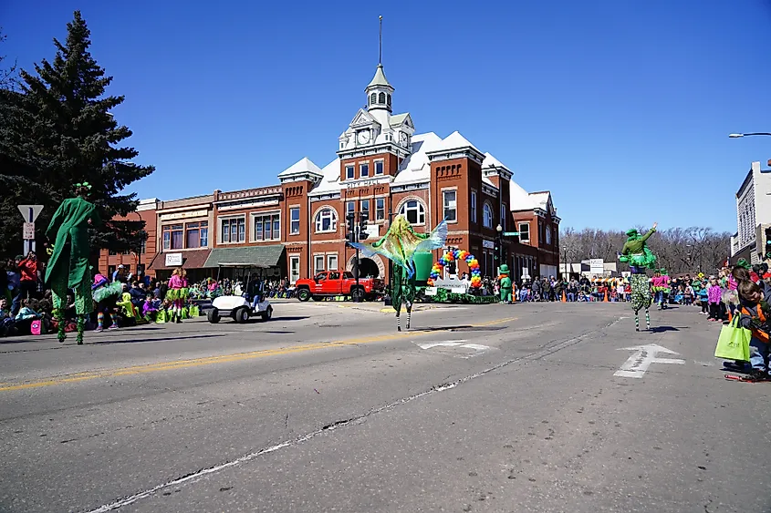 New London, Wisconsin / USA - March 24th, 2019: Many community members came out to participate in New London aka New Dublin Saint Patrick's day Parade. St. Patrick