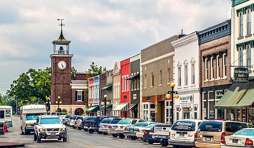A view looking down Front Street in Georgetown, South Carolina.