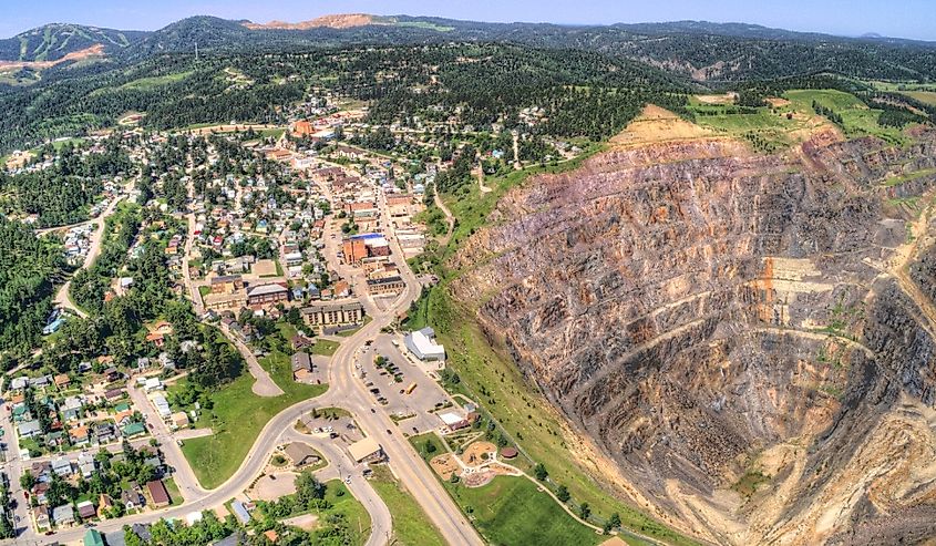 Aerial view of Lead, a popular Tourist Destination in the Black Hills of Western South Dakota