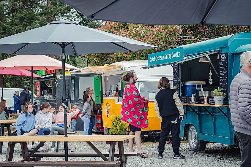 Street fair with food trucks in Glengarriff, West Cork, Ireland.