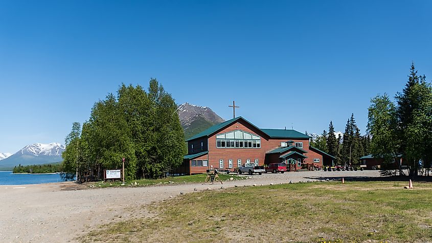 A camp along the shores of Lake Clark in Port Alsworth, Alaska.