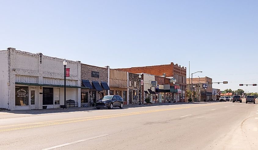The old business district on main street in Davis, Oklahoma.