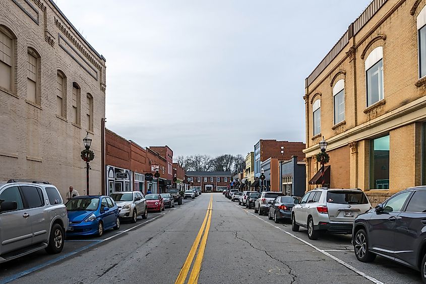 Buildings in downtown Seneca in South Carolina.