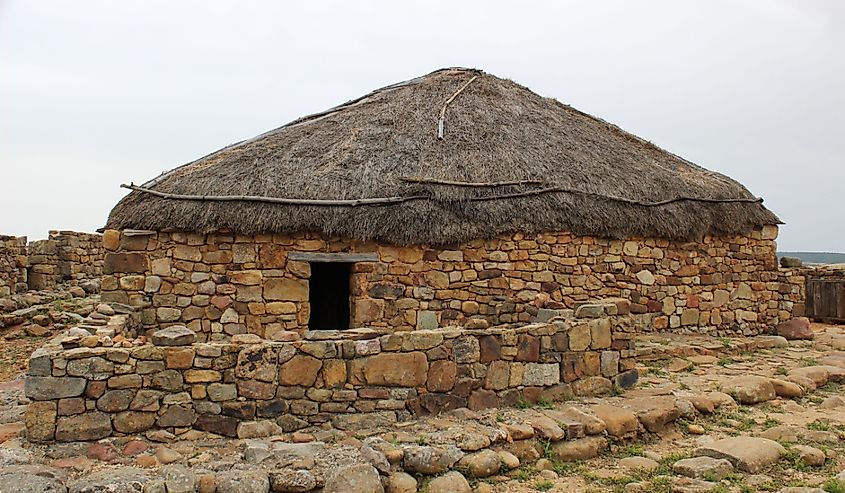 Ancient Roman house made of stone and straw. In the ruins of Numancia (Soria)
