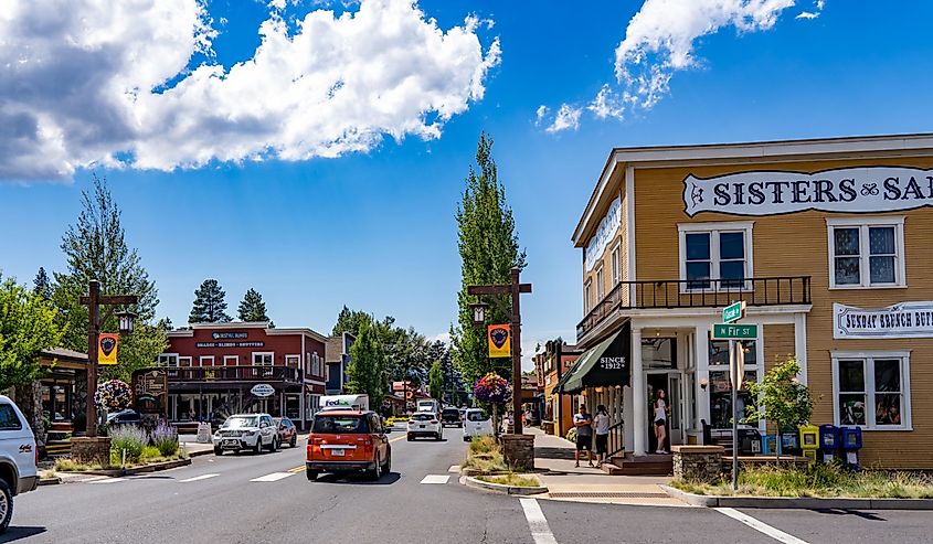  A view looking down the main street in downtown, Sisters.