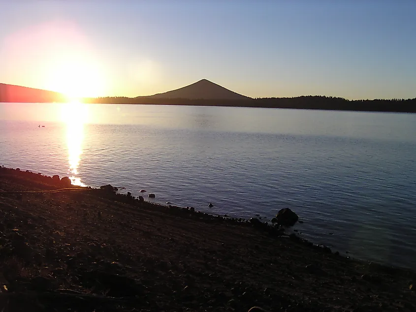 This is a photo of Crescent Lake at sunrise while looking at Odell Butte.