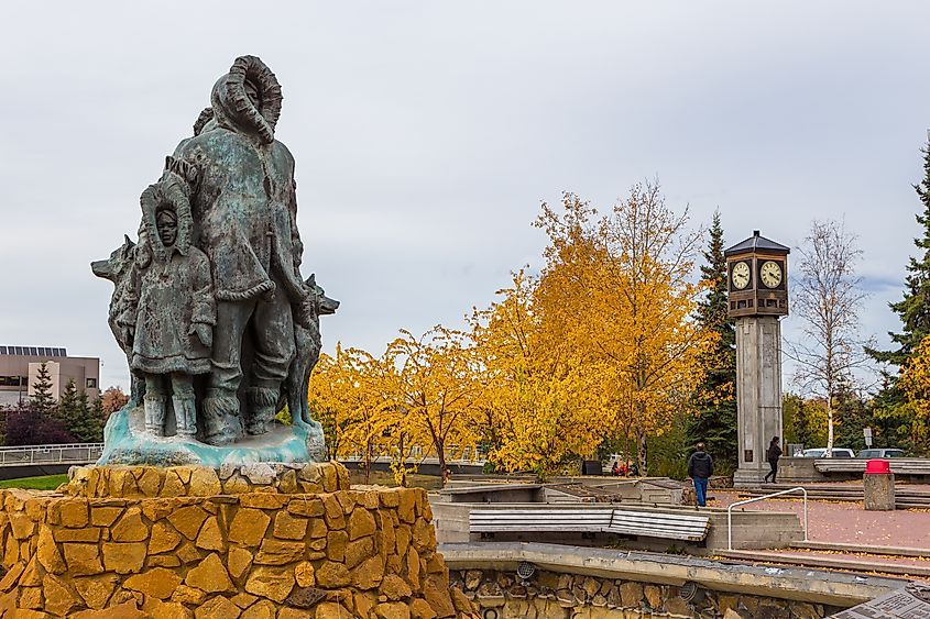 Statue commemorating the first family to settle in Fairbanks, Alaska.