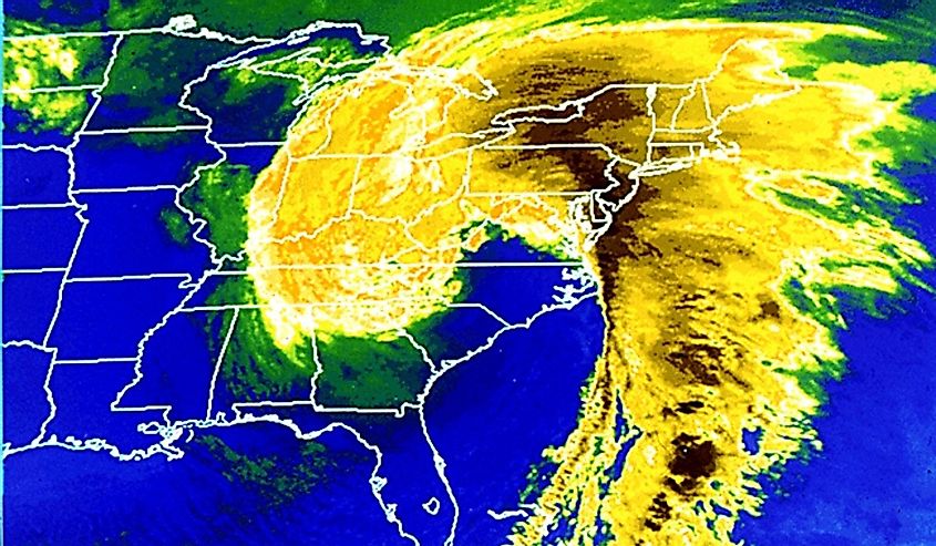 Satellite imagery of the "Storm of the Century" on March 13, 1993.