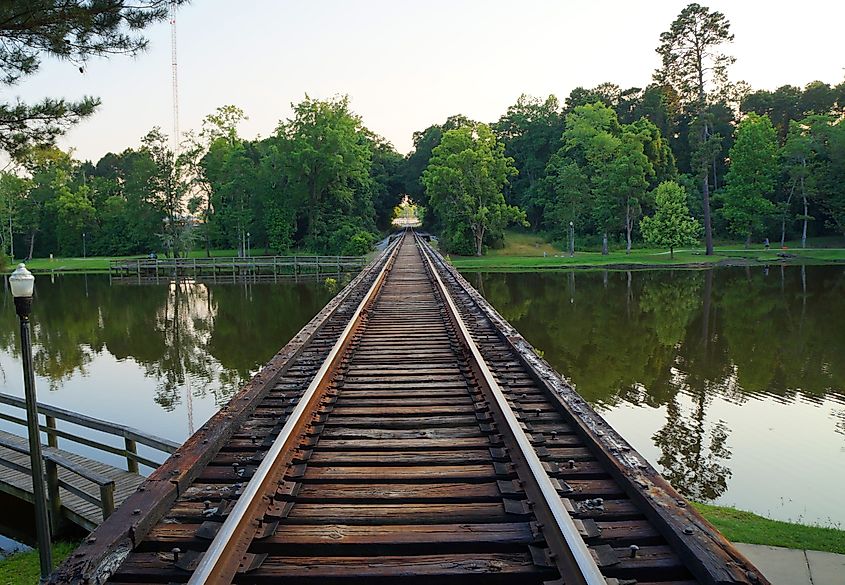 Historic Train Tracks over the lake in Thomasville, Georgia.