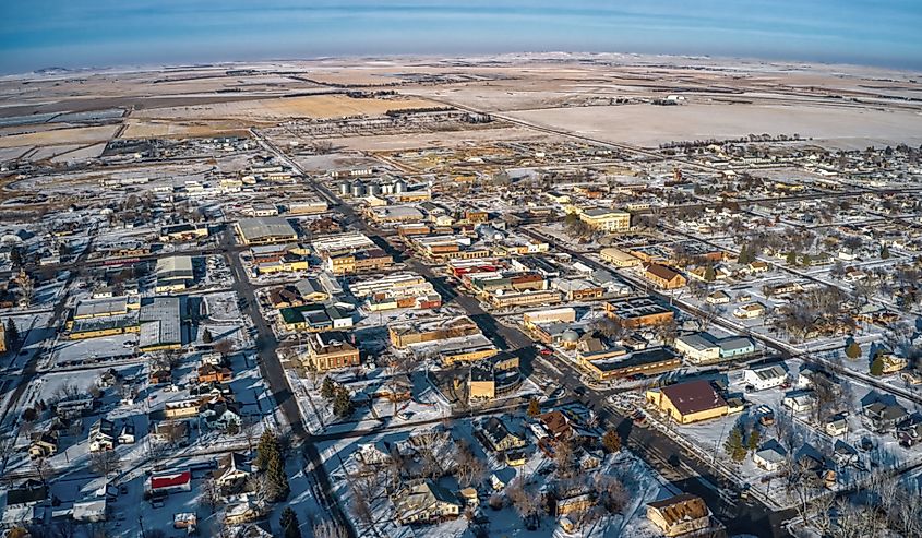 Aerial View of Winner, South Dakota in Winter