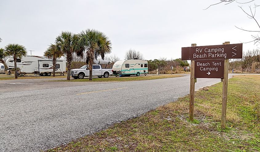 Campground at Grand Isle State Park, Grand Isle, Louisiana.
