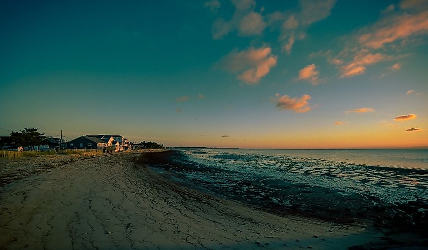Gorgeous sunset view of Bowers Beach, Delaware